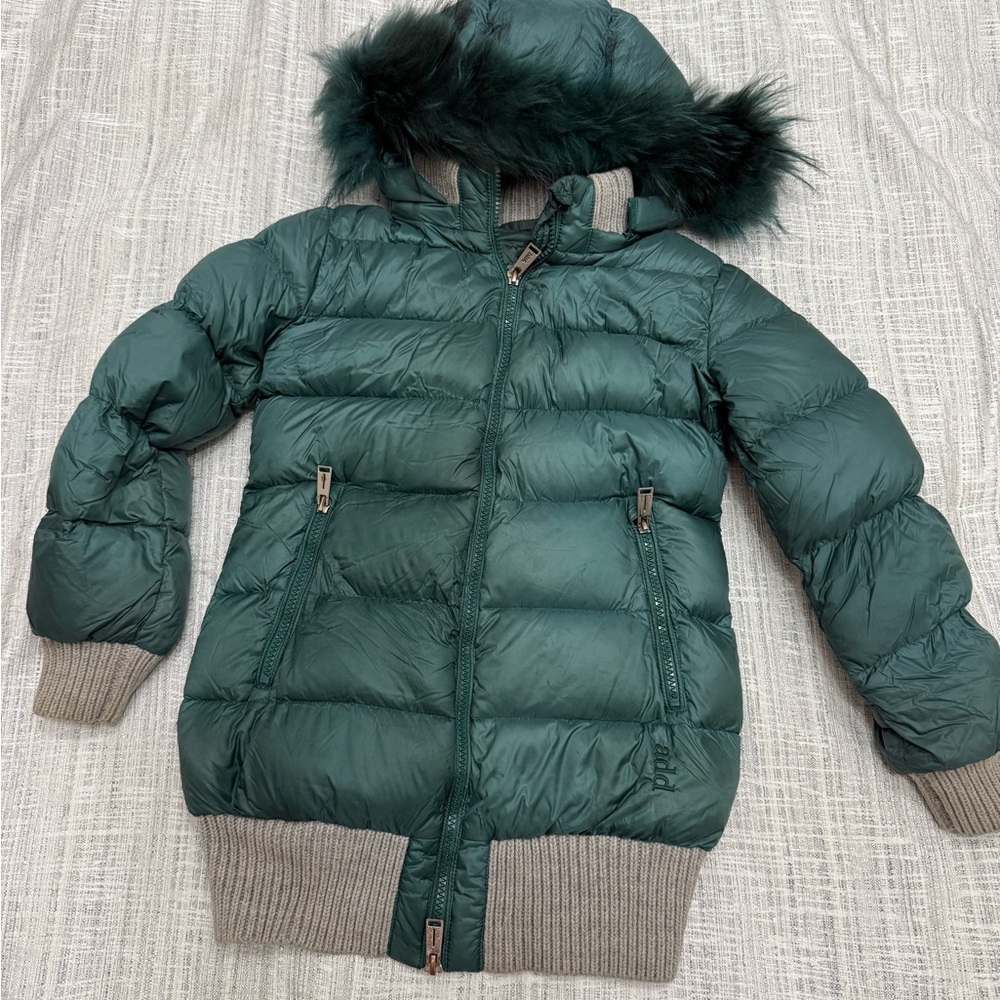 Add girls green  Puffer Jacket with Fur Hood